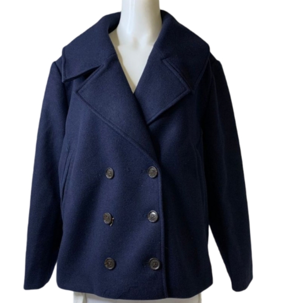 NWT Banana Republic Navy Cropped Peacoat Double Breasted XXS Petite Preppy